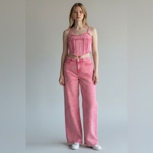 NWT ee:some Pink Denim 2 piece set - (Small top & Medium pants)